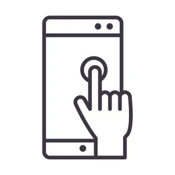 Hand touch screen smartphone device technology thin line style design icon Stock Illustration