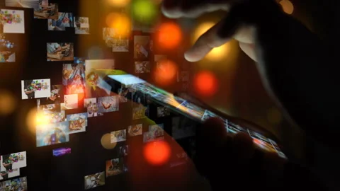 Hand touch screen smartphone, social media interface on screen. Stock Footage 138917726