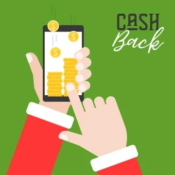 Hand touch smart phone with stack of gold coins on the screen Illustrazione stock