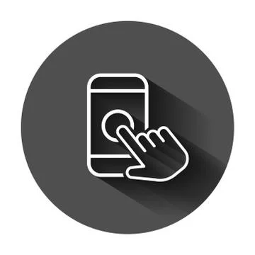 Hand touch smartphone icon in flat style. Phone finger vector illustration on 스톡 일러스트
