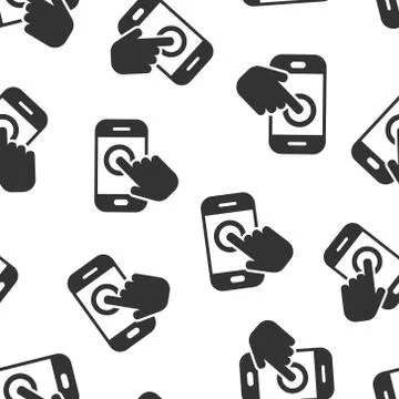 Hand touch smartphone icon seamless pattern background. Phone finger vector i 스톡 일러스트