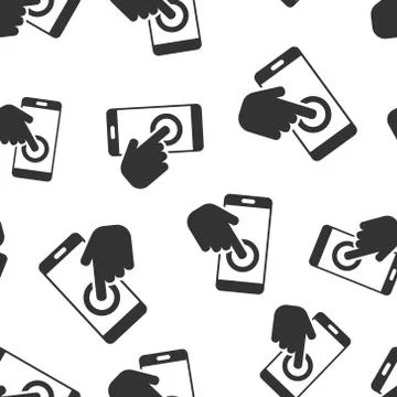 Hand touch smartphone icon seamless pattern background. Phone finger vector i Stock Illustration