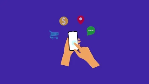 Hand touch smartphone sale button Stock Footage 332396016