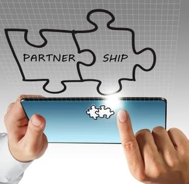 Hand touch on tablet computer and partnership Stock Illustration
