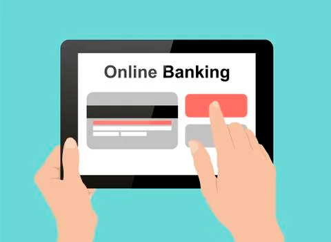 Hand touch tablet pc, online banking concept, flat vector illustration Stock Illustration
