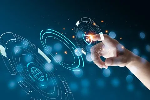 Hand touch virtual screen key protection technology Stock Photos