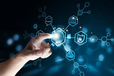 Hand touch virtual screen key protection technology Stock Photos