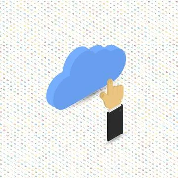 Hand touches the clouds on a digital background. Stock Illustration