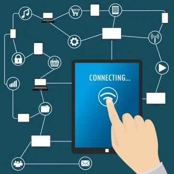 Hand touches the screen tablet pc Stock Illustration