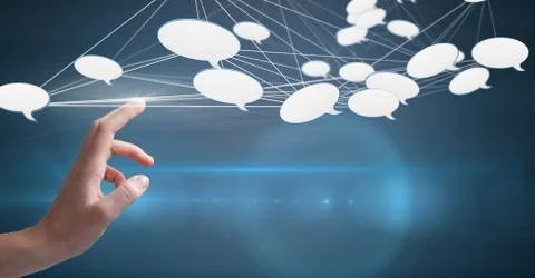 Hand touching 3D cloud icons 写真素材