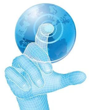 Hand Touching 3D World Map Technology Concept 스톡 일러스트