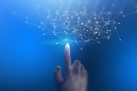 Hand touching. Abstract background geometric with polygon lines and dots for  Stock Photos