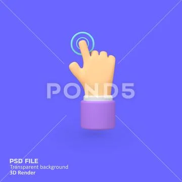 Hand touching and clicking isolated 3d render icon illustration PSD Template