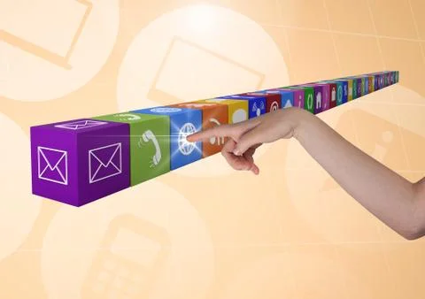 Hand touching application icons Stock Photos