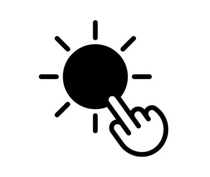 Hand Touching Black Sun Icon for User Interface or Web Design Illustrazione stock
