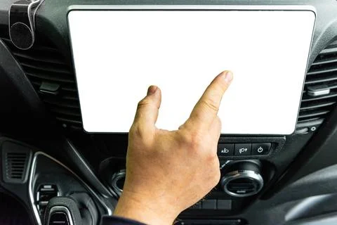 Hand touching blank car display screen mockup 스톡 사진