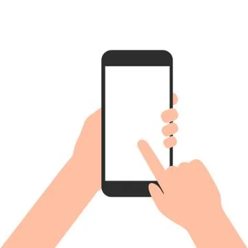 Hand touching blank screen smart phone on white background Stock Illustration