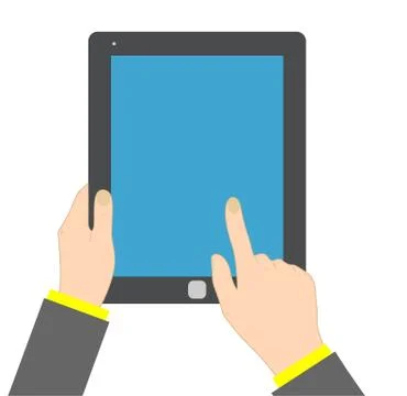 Hand touching blank screen of tablet Stock Illustration