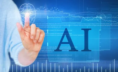 Hand touching the brain working of Artificial Intelligence AI ,IoT. Stock Photos