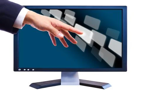 Hand touching button  on lcd screen Stock Photos