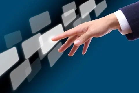 Hand touching button Stock Photos