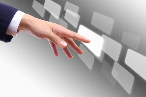 Hand touching button Stock Photos