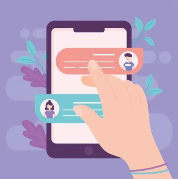 Hand touching chat screen Stock Illustration