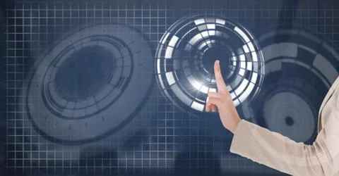 Hand touching circle interface Stock Photos