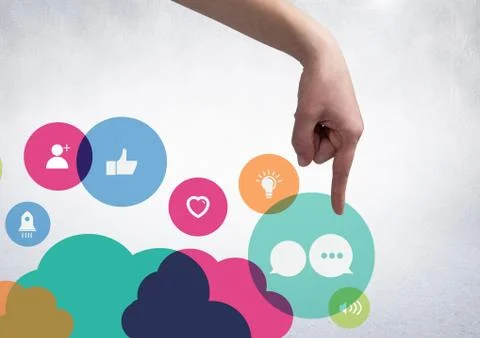 Hand touching cloud computing application icons Stock Photos