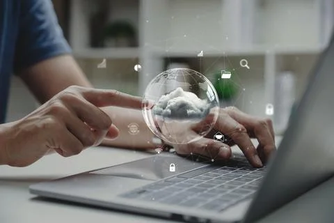 Hand touching cloud computing. Foto stock