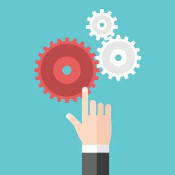Hand touching cog wheels Stock Illustration