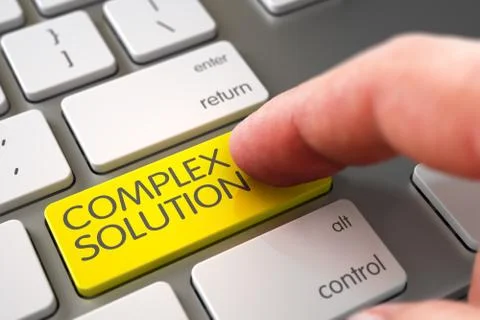 Hand Touching Complex Solution Button Stock Illustration