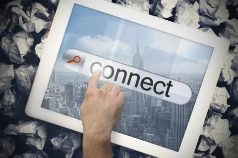 Hand touching connect on search bar on tablet screen Stock Illustration