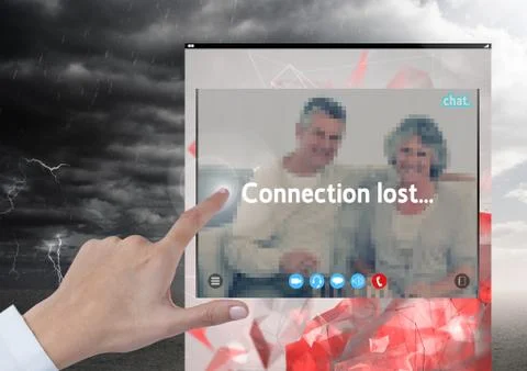 Hand touching Connection lost storm for Social Video Chat App Interface Stock Photos