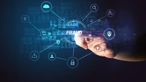 Hand touching cybersecurity button concept Stockfoto's