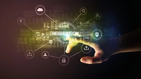 Hand touching cybersecurity button concept Stockfoto's