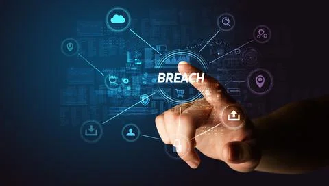 Hand touching cybersecurity button concept Stock Photos