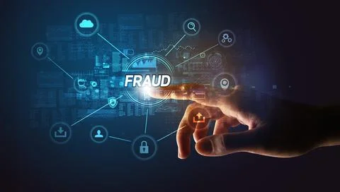 Hand touching cybersecurity button concept 写真素材