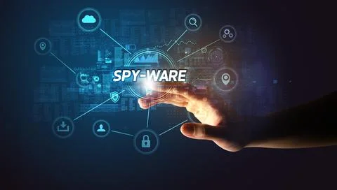 Hand touching cybersecurity button concept 写真素材