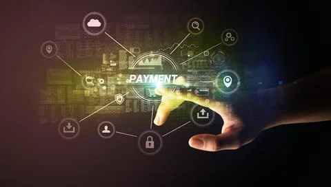 Hand touching cybersecurity button concept Stock Photos