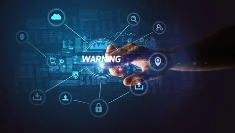 Hand touching cybersecurity button concept Stock Photos