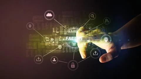 Hand touching cybersecurity button 写真素材