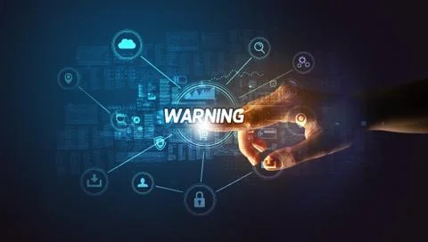 Hand touching cybersecurity button Stock Photos