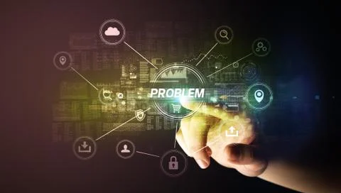 Hand touching cybersecurity button 写真素材