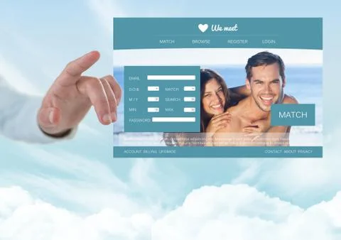 Hand touching a Dating App Interface Foto stock