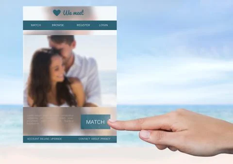 Hand touching a Dating App Interface Foto stock
