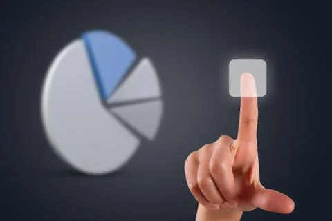 Hand Touching Digital Button and Graph Chart Back on Dark Stock Photos