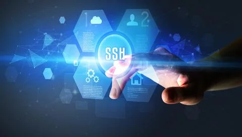 Hand touching digital button concept Stock Photos