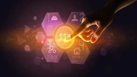 Hand touching digital button concept Stock Photos