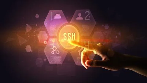 Hand touching digital button concept Stock Photos